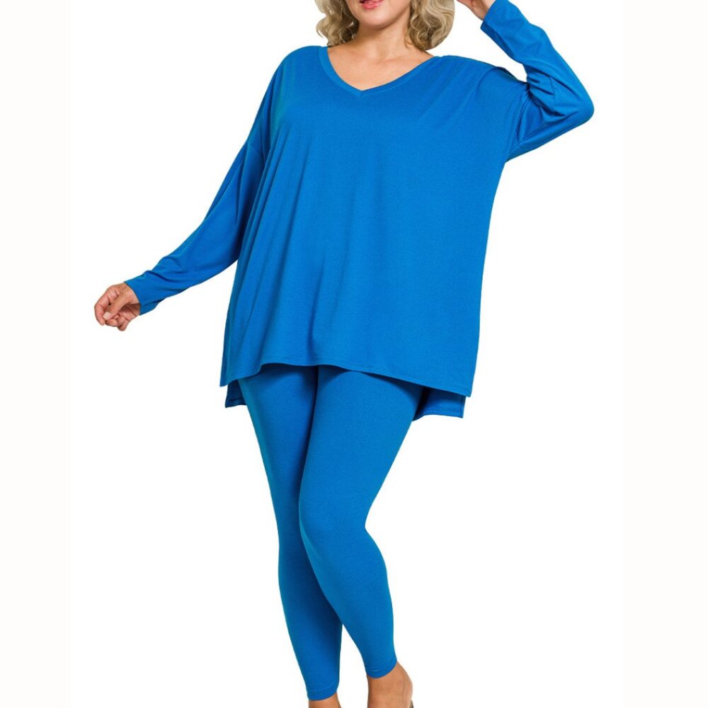 Buttery Soft V‑Neck Long Sleeve Leggings Set Crafted from brushed DTY microfiber